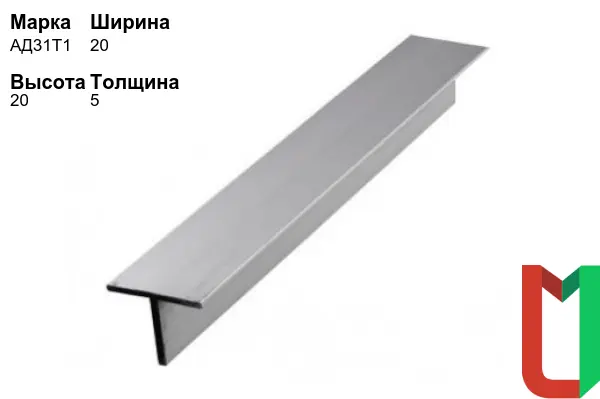 Алюминиевый профиль Т-образный 20х20х5 мм АД31Т1 рифлёный