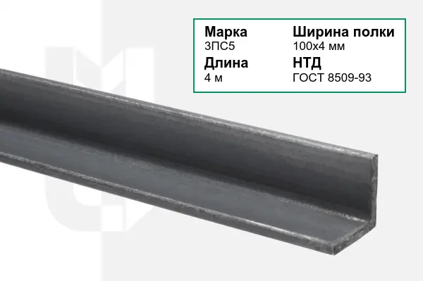 Уголок металлический 3ПС5 100х4 мм ГОСТ 8509-93
